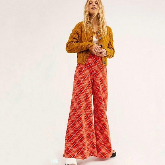 Free People Wonderland Wide Leg Plaid Pants Large - Picture 4 of 7